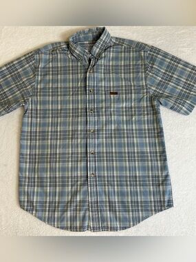 Carhartt Men's Shirt Medium Blue Plaid Short Sleeve Button Down Cotton